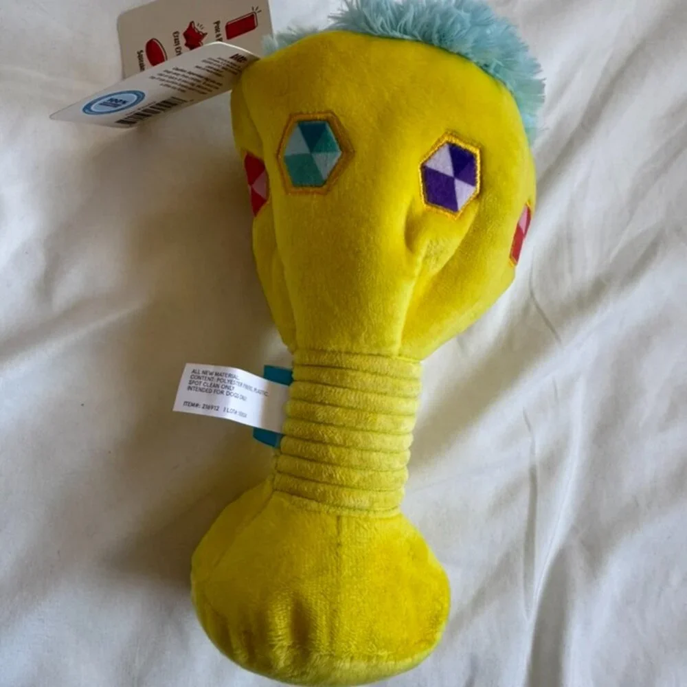 NWT Bark Box THE HOWLEY GRAIL Plush Dog Toy, Yellow + Blue, M-L (20+ lbs)